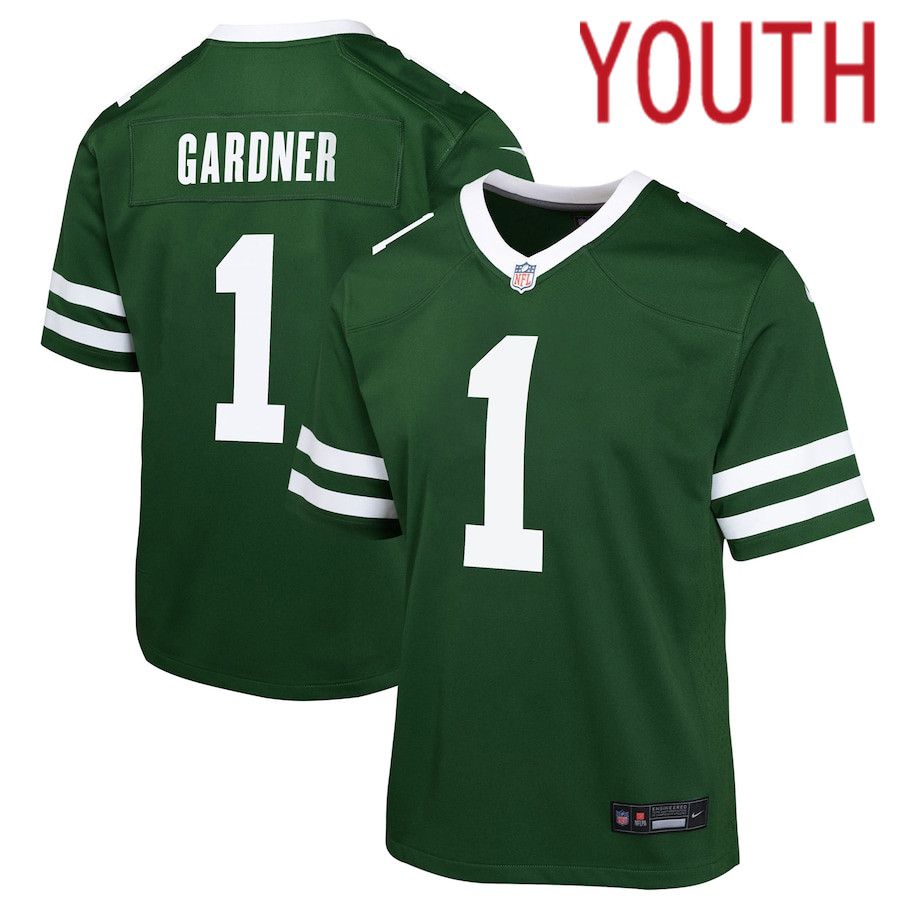 Youth New York Jets #1 Ahmad Sauce Gardner Nike Legacy Green Game NFL Jersey->youth nfl jersey->Youth Jersey